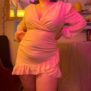 Cream Prom Special Occasion Mini Dress Long Sleeves Plunge Neck